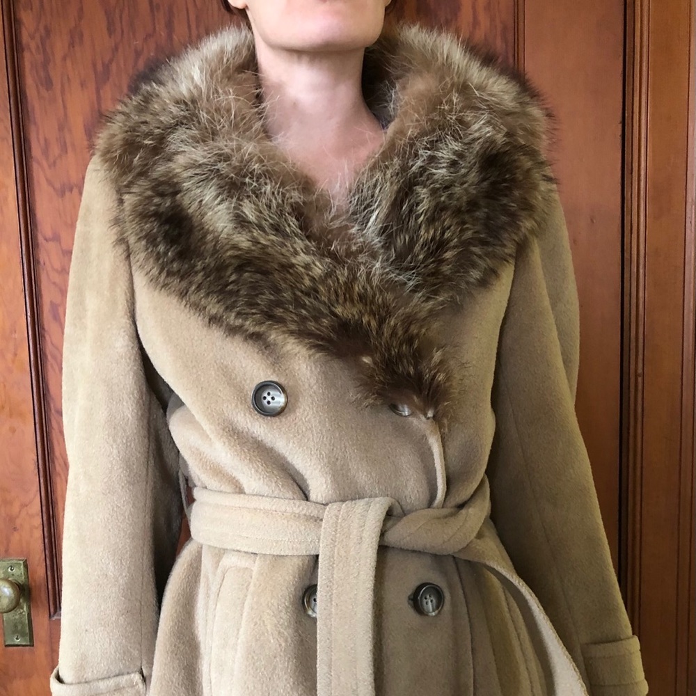 Tan coat with fur collar